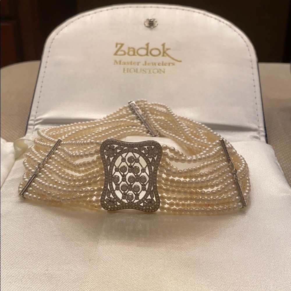 DIAMOND PLATINUM AND SEED PEARLS  CHOCKER - Picture 3 of 16